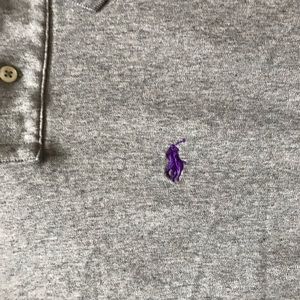 Long sleeve polo shirt gray with purple horse